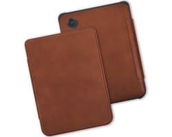 Lunso Geschikt voor Kobo Clara BW / Clara Colour hoes (6 inch) - echt leren sleepcover - Cognac