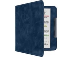 Hoes Geschikt voor Kobo Libra Colour Leren Hoesje Bookcase Cover Book Case Hoes Sleepcover Leer - Donkerblauw