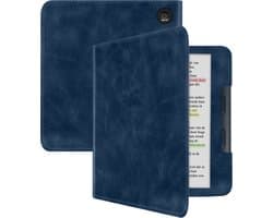 Hoes Geschikt voor Kobo Libra Colour - E-reader Hoesje Leer Luxe Bescherm Case - Hoes Geschikt voor Kobo Libra Colour Leren Hoes Book Cover - Donkerblauw
