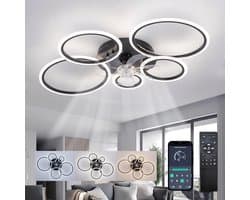 5 Ringen Plafondventilator - Zwart - 6 Snelheden - Dimbaar Met Afstandsbediening en APP - Moderne Cirkel Ventilator Licht — afbeelding 1