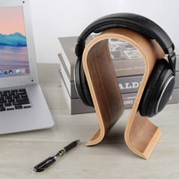 Hoofdtelefoonstandaard van walnoothout, hoofdtelefoonhouder, universele hoofdtelefoonhouder, U-vormig, duurzaam, antislip, voor thuis, kantoor en winkel (bruin) — thumbnail 4