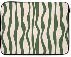 Laptophoes 15.6 inch - Golvende lijnen - Beige - Groen - Strepen - Abstract - Laptop sleeve - Binnenmaat 37x26 cm - Zwarte achterkant