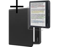 Hoes Geschikt voor Kobo Libra Colour Hoesje Bookcase Cover Book Case Hoes Sleepcover Met Screenprotector - Zwart