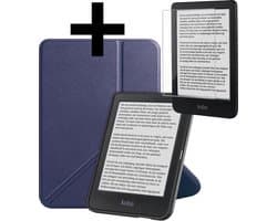 Hoes Geschikt voor Kobo Clara BW - E-reader Bescherm Hoesje Case Sleep Cover Trifold Met Screenprotector - Hoes Geschikt voor Kobo Clara BW Hoesje - Donkerblauw