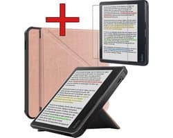 Hoes Geschikt voor Kobo Libra Colour - Met Screenprotector - Luxe E-reader Trifold Case - Bescherm Hoesje Book Cover - Rosé Goud