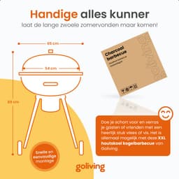 Goliving Houtskool Barbecue - Ø54 cm - Inclusief Accessoires - Houtskoolbarbecues op Wielen - XXL BBQ met Deksel - Rond - 65 x 89 cm - Zwart - Metaal — thumbnail 3