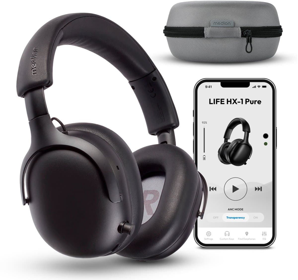MEDION Over Ear koptelefoon HX-1 Pure (Bluetooth, draadloos, tot 100 u batterijduur, spatwaterdicht IPX4), zwart — afbeelding 1