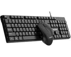 Bedrade Toetsenbord en Muis Set – 104 Toetsen met Numeriek Toetsenblok – USB Plug & Play – Ergonomisch Office Keyboard en Muis – 1200 DPI – Zwart – Voor PC en Laptop