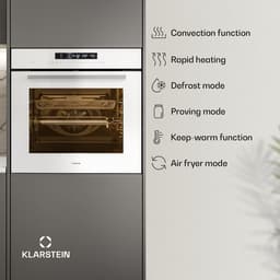 Klarstein Airjet inbouwoven - 72 liter elektrische oven met airfryer-modus, 13 kookfuncties, touchbediening, geëmailleerde binnenkant, A++ energieklasse, driedubbele beglazing, geïntegreerde enkele oven, wit — thumbnail 4