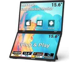 15,6 inch Dubbele Monitor Draagbaar - Draagbare Dubbele Schermvergroting 1080P IPS USB-C HDMI Plug & Play