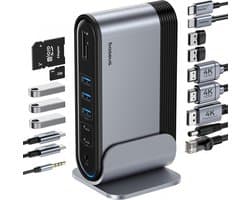USB-C Dockingstation 17-in-1 met 3 Monitoren Ondersteuning (4K, HDMI, DP) en 100W PD