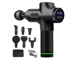 Elektrisch massagepistool, handmassageapparaat, spiermassageapparaat + 6 massagekoppen, 30 instelbare snelheidsniveaus, LED-display, zwart.