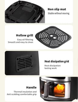 Luchtfriteuse met venster - Heteluchtoven multifunctioneel - Gezond Frituren - Zes functies in één - 5 liter capaciteit - Zwart — thumbnail 3