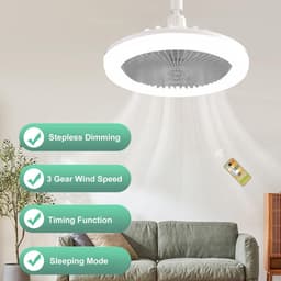 Plafondventilator met Lamp - Ventilator Verlichting - Luchtcirculatie Kamer - Stille Koperen Motor - E27 Fitting - Geel Koper — thumbnail 4
