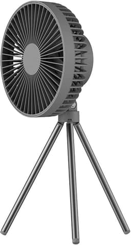 Campingventilator - Tentventilator - Draagbare Ventilator - USB Oplaadbaar - Met Statief - Met Haak - 3 Snelheden - 4000 mAh - Zwartgrijs — thumbnail 1