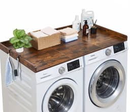 Werkblad voor wasmachine en droger - Bovenblad - 137 x 69,9 cm - Met opstaande rand - Inclusief haken - Draagvermogen 113 kg - Bruin — thumbnail 1