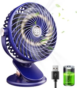 Desktopventilator, stille mini-USB-ventilator met lcd-display, 1800 mAh, kleine oplaadbare draagbare ventilator, 5 windsnelheden, 720° draaibaar, clipbevestiging, geschikt voor kantoor, thuis en kamperen. — thumbnail 1