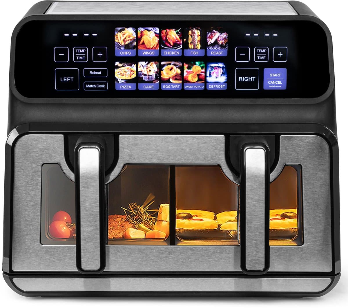 Dual Basket Airfryer XXL - 9 Liter - 2200W Krachtig - Met Kijkvenster - Dubbele Zone - Kleuren LED Display - Onafhankelijke Bakmanden - Zwart — afbeelding 1