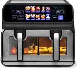 Dual Basket Airfryer XXL - 9 Liter - 2200W Krachtig - Met Kijkvenster - Dubbele Zone - Kleuren LED Display - Onafhankelijke Bakmanden - Zwart — thumbnail 1