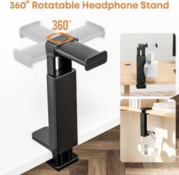 Hoofdtelefoonhouder (onder bureau of op tafel), hoofdtelefoonhaak/hanger (onder bureau), met veerklem, hoogteverstelling en kabelklem, gaming cadeauaccessoire. — thumbnail 2