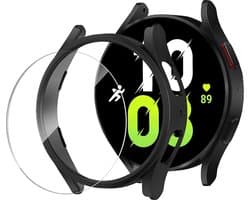 Hoesje + Screenprotector Geschikt voor Samsung Watch 5 40mm / Watch 4 40mm – Tempered Glass - Extreme Shock Case Zwart