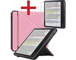 Hoes Geschikt voor Kobo Libra Colour - Met Screenprotector - Luxe E-reader Bescherm Case - Hoesje Book Cover - Roze