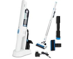 MEDION 2-in-1 handstofzuiger met zuigbuis en vloerborstel (BLDC-motor, HEPA-13 filter, filtering van stof en allergenen, sterke zuigkracht van 20 kPa, accu, laadstation, draadloos), MD11515, wit