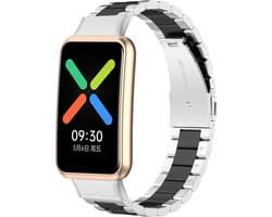Stalen Smartwatch bandje - Geschikt voor Oppo Watch Free stalen bandje - zilver/zwart - Strap-it Horlogeband / Polsband / Armband - Watch Free