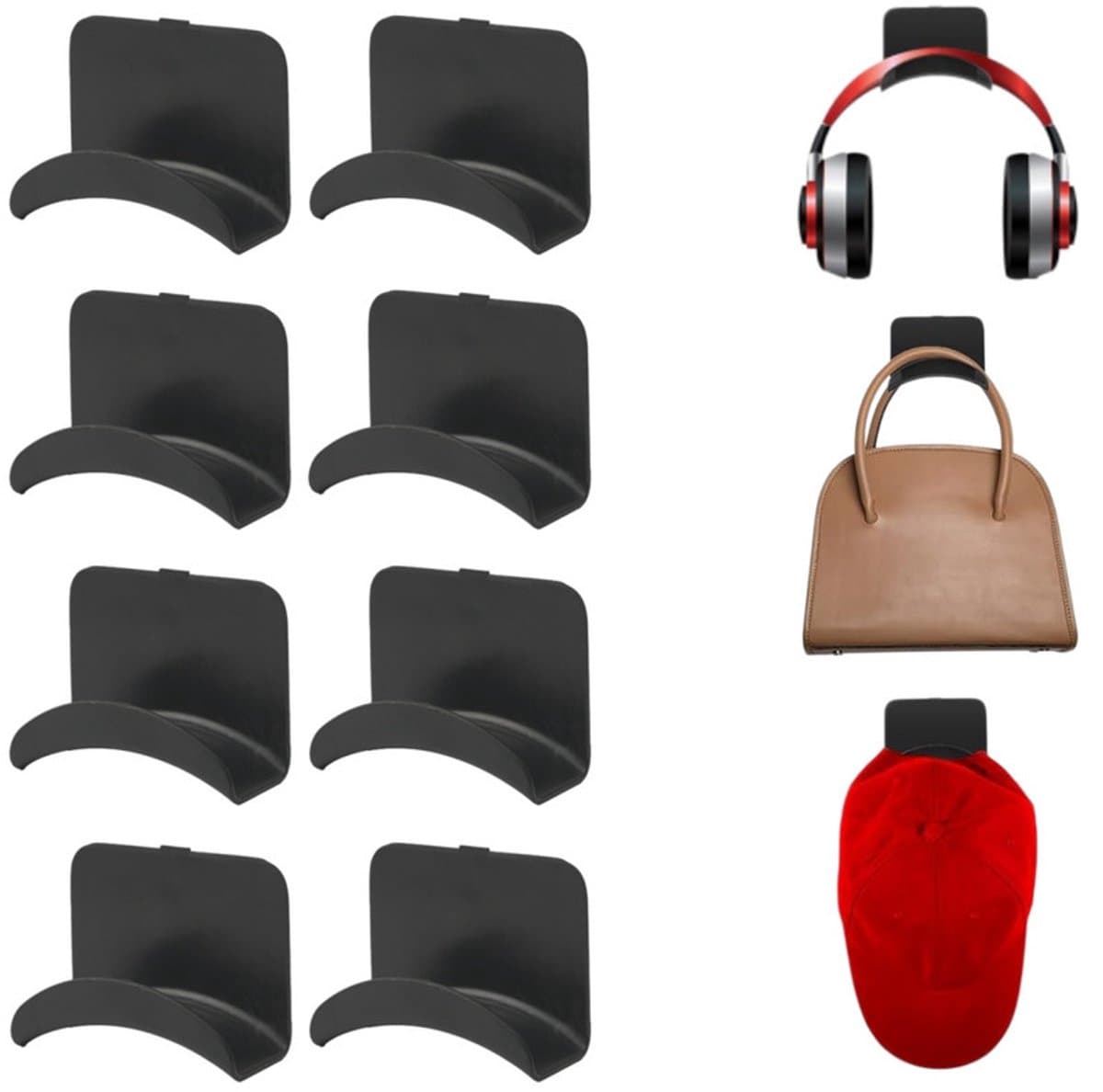 8 Stuks - Koptelefoonhaak - Over-ear koptelefoonhaak - Headset Standaard - Zelfklevende muurbevestiging - Zelfklevende Haakjes - Haakje voor spelcomputer - Zwart - 9*6,5*3,3 cm - voor de meeste koptelefoons, baseballpetten, kleding — afbeelding 1