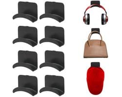 8 Stuks - Koptelefoonhaak - Over-ear koptelefoonhaak - Headset Standaard - Zelfklevende muurbevestiging - Zelfklevende Haakjes - Haakje voor spelcomputer - Zwart - 9*6,5*3,3 cm - voor de meeste koptelefoons, baseballpetten, kleding