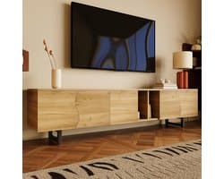 Vijfdeurs tv-kast - Tv-standaard meubel - Woonkamer entertainment - Modern design - 191x38x46.5cm - Natuurlijk