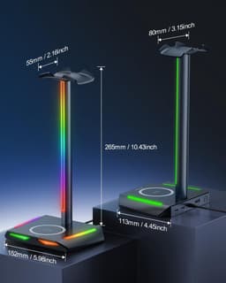 RGB Hoofdtelefoonstandaard met Draadloze Oplader - Gaming Headset Houder - Hoofdtelefoonhouder met USB en Type-C Poorten - 11 Verlichtingsmodi - Accessoire Organizer - Gaming Bureau Gadget - Zwart — thumbnail 3