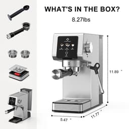 OLOEY Espressomachine van 20 bar-Compact ontwerp met stoomfunctie voor het opschuimen van melk-gemaakt van roestvrij staal-met een verwijderbaar waterreservoir van circa 1,18 liter-geschikt voor het maken van cappuccino's en lattes — thumbnail 5