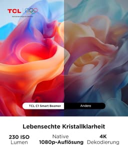 Smart Beamer - Mini Projector - 4K Ondersteuning - Full HD 1080P - Officieel Google TV - Netflix & YouTube - Autofocus & Keystone - 285° Draaibaar - Dolby Audio 8W - WiFi & Bluetooth - Thuisbioscoop - Draagbare Beamer voor Telefoon & TV — thumbnail 2