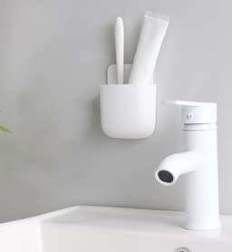 Witte Muurbevestigde Opbergdoos voor Afstandsbediening en Telefoon - Zelfklevende Houder voor Afstandsbediening, Potlood, Mobiele Telefoon en Tandenborstel - Ideaal voor Organisatie en Ruimtebesparing — thumbnail 3