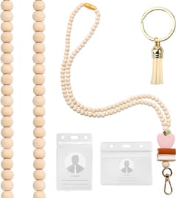 Lanyard voor docenten met ID-houder, houten kralen, schattige lanyard voor vrouwen, sleutelhangers en kaarten, ideaal voor schoolgebruik — thumbnail 1