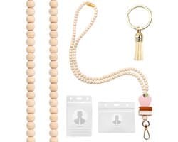 Lanyard voor docenten met ID-houder, houten kralen, schattige lanyard voor vrouwen, sleutelhangers en kaarten, ideaal voor schoolgebruik