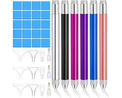 6 LED Pen Boorbits met Licht, 5D Schildergereedschap, 15 Vervangende Koppen en 20 Klei Lijm voor DIY Nagelkunst en Creatieve Projecten