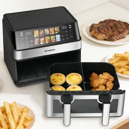 Sinaopus XXL Airfryer 9L – Met Dubbele Mand – 9 Kookprogramma’s – Onafhankelijke Snelle Opwarming – Geschikt voor Gezinnen – Kijkvenster – Eenvoudig te Reinigen – Capaciteit voor 4 tot 5 Personen — thumbnail 5
