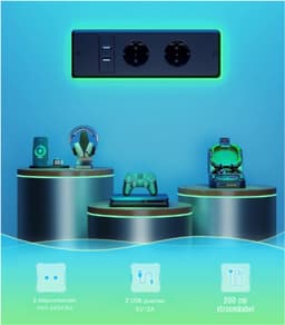 Elektrisch Gaming Bureau 140 Cm - In Hoogte Verstelbaar - RGB LED Verlichting En Stopcontacten - Met Opbergruimtes - Bekerhouder En Headset Haak - Carbon Look Werkblad - Zwart — thumbnail 2