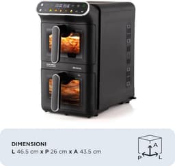 Verticale Dubbele Airfryer - Luchtfriteuse Torenmodel - Gelijk Koken - Ruimtebesparend Ontwerp - 11 Liter - Zwart — thumbnail 3