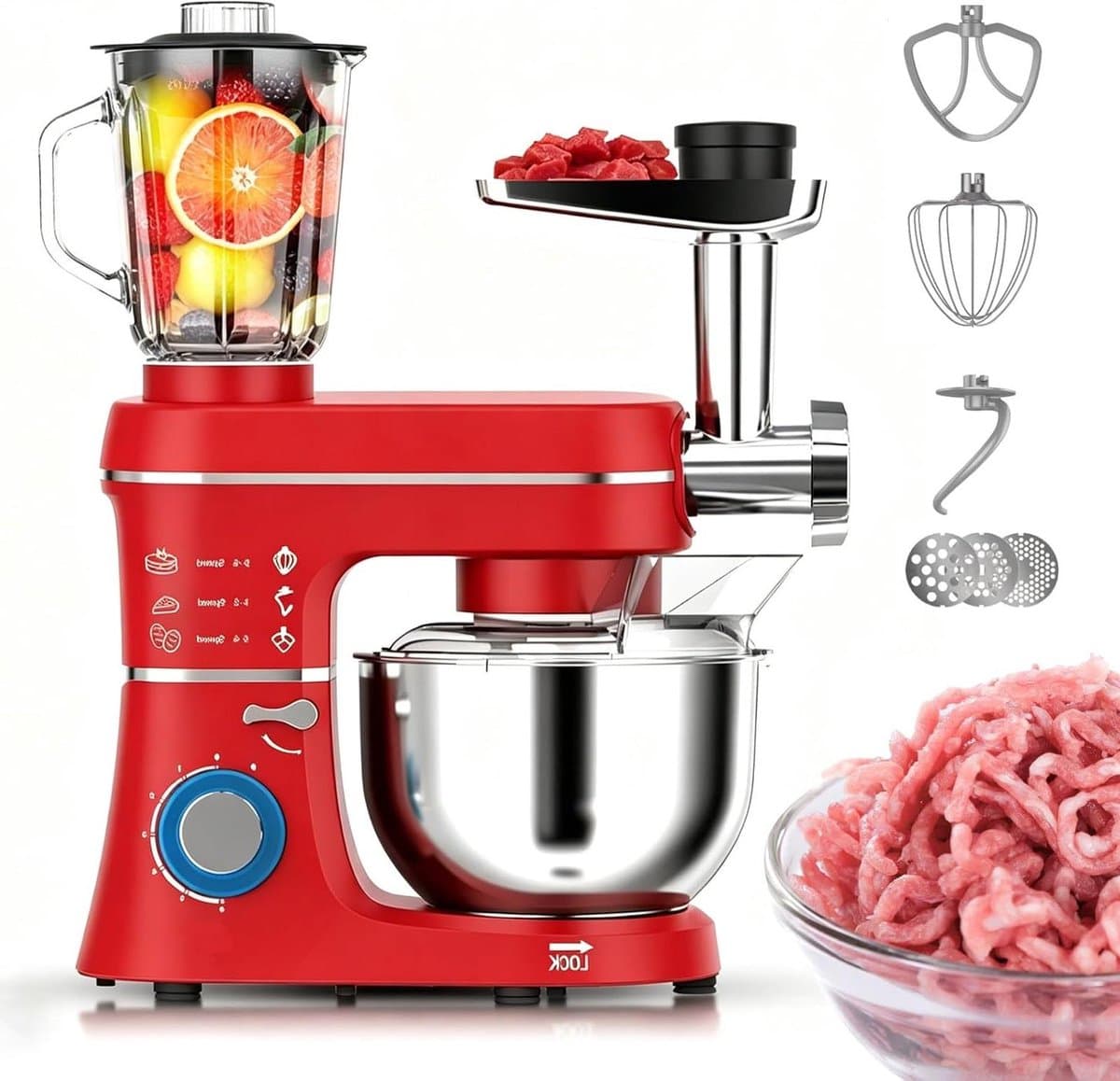 Keukenmixer - Mixer Deegmixer - Thuisbakken - 5-in-1 Multifunctioneel - 10 liter kom - Rood — afbeelding 1