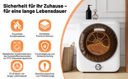 Re-purelife® mini wasdroger 3 kg met 8 programma's - compacte luchtafvoerdroger van staal en ABS - wandmontage mogelijk met dubbel filter en NTC-sensor - modern design - wit - 53,5 × 42 × 65 cm — thumbnail 12