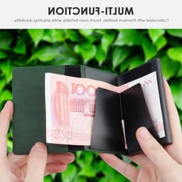 Slimme RFID Kaart Houder met AirTag Compatibiliteit, Leer, Metalen Pop-Up Case, Unisex, Tot 6 Kaarten, Donkergroen, Veilig en Modern — thumbnail 4