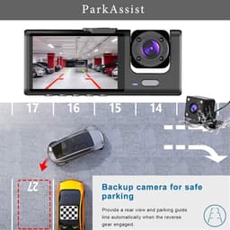 Dashcam 3 Cameralens Auto DVR 3-kanaals Dash Cam HD 1080P Dashcamera Dual Lens Dashcam Videorecorder Black Box 24H Parkeerbewaking Dash Camera (Kleur : B, Size : None) — thumbnail 4