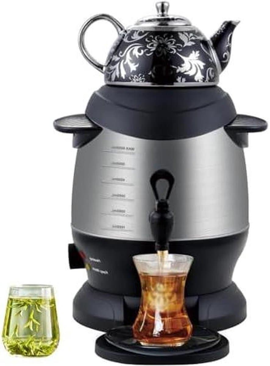 Turkse theemaker - Elektrische samovar - Thee zetten - Dubbelzijdig ontwerp - 5L waterkoker - Zwart — afbeelding 1