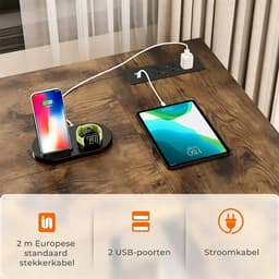 Gaming Bureau met LED Verlichting - 120x120x75cm - L-Vormig Game Bureau met Stopcontact - 2 Non Woven Lade - Gaming Desk - Computer Tafel - Gaming Tafel - Bureau voor Gamen, Studeren en Werken - Vintage Bruin — thumbnail 5