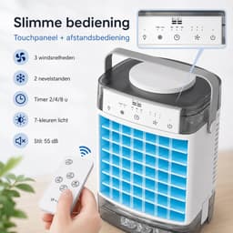 Rosnek 4-in-1 Mini Airco & Luchtkoeler - Aircooler Zonder Afvoerslang met 1600ML Dubbel Waterreservoir - Tafelventilator met Luchtbevochtiger & Nachtlampje - USB - Draagbaar voor Slaapkamer & Kantoor - Grijs — thumbnail 3