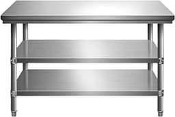 Werkbank RVS - Buitenkeuken Tafel - Voedselbereiding Buiten - Drielaags Opslagontwerp - 31x19x31 inch - Zilver — thumbnail 1