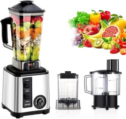 Keukenmachine - Commerciële Blender - Grote Porties Maken - 15 Snelheidsstanden - 3 Liter Capaciteit - Zilver — thumbnail 1